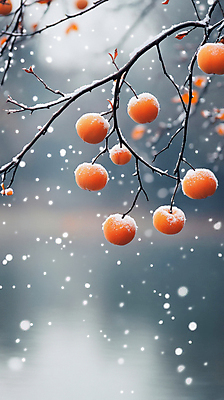 JPG 편집이미지 겨울 나뭇잎 매달리기 감 풍경 사람없음 나뭇가지 시골 눈 디지털합성 홍시 쌓인눈 편집실사 AI포토 AI콘텐츠 자연요소 나무 계절 잎 과일 모션 날씨 CG 파일형식
