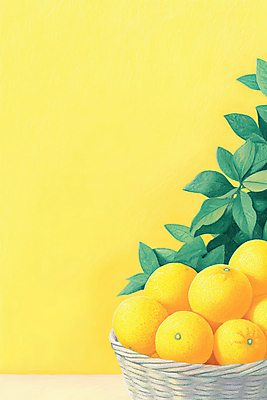 JPG 잎 일러스트 사람없음 노란색 바구니 담기 유자 국내일러스트 AI일러스트 AI콘텐츠 식물 컬러 과일 모션 파일형식