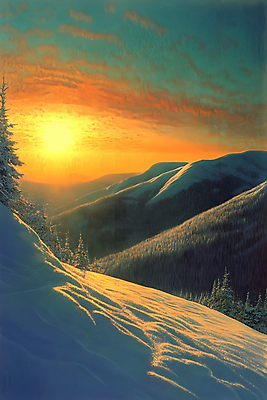 JPG 나무 설경 일러스트 자연 하늘 사람없음 빛 태양 노을 일몰 숲 설산 국내일러스트 AI일러스트 AI콘텐츠 자연요소 식물 겨울 산 풍경 생태계 파일형식