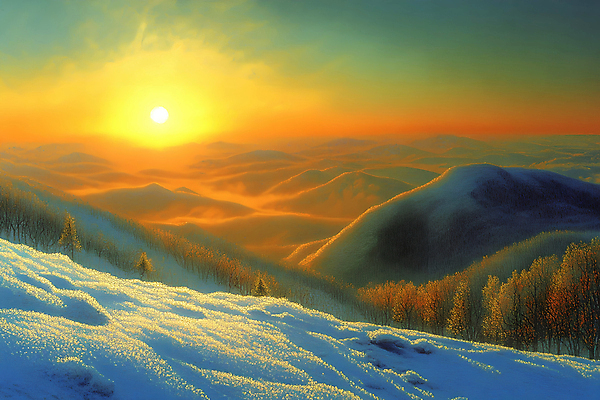 JPG 나무 설경 일러스트 자연 하늘 사람없음 빛 태양 노을 일몰 숲 설산 국내일러스트 AI일러스트 AI콘텐츠 자연요소 식물 겨울 산 풍경 생태계 파일형식