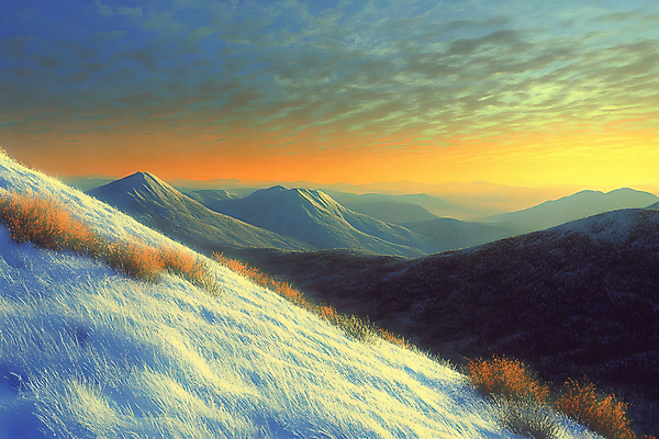 JPG 나무 설경 일러스트 자연 하늘 사람없음 빛 노을 일몰 풀 숲 설산 국내일러스트 AI일러스트 AI콘텐츠 자연요소 식물 겨울 산 풍경 생태계 파일형식