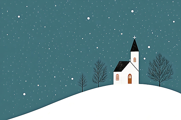 JPG 나무 십자가 겨울 일러스트 사람없음 교회 설원 눈 남색 국내일러스트 AI일러스트 AI콘텐츠 자연요소 식물 계절 컬러 종교건축 날씨 눈_날씨 건물 파일형식