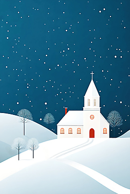 JPG 나무 십자가 겨울 일러스트 사람없음 파란색 교회 설원 눈 눈길 국내일러스트 AI일러스트 AI콘텐츠 자연요소 식물 계절 길 컬러 종교건축 날씨 눈_날씨 건물 파일형식
