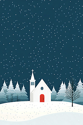 JPG 나무 십자가 겨울 일러스트 사람없음 교회 설원 눈 숲 남색 국내일러스트 AI일러스트 AI콘텐츠 자연요소 식물 계절 컬러 종교건축 날씨 눈_날씨 건물 파일형식