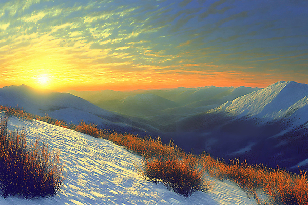 JPG 구름 겨울 일러스트 자연 하늘 초원 사람없음 빛 태양 노을 설원 풀 눈길 설산 국내일러스트 AI일러스트 AI콘텐츠 자연요소 식물 계절 길 산 눈_날씨 생태계 파일형식