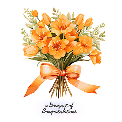 리본 꽃다발 잎 일러스트 사람없음 주황색 축하 국내일러스트 AI파일 식물 꽃 컬러 컨셉 파일형식 벡터