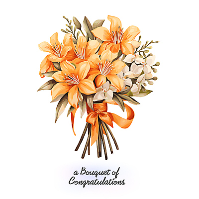 리본 꽃다발 잎 일러스트 사람없음 주황색 축하 국내일러스트 AI파일 식물 꽃 컬러 컨셉 파일형식 벡터