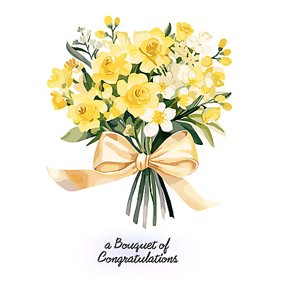 리본 꽃다발 잎 일러스트 사람없음 노란색 축하 국내일러스트 AI파일 식물 꽃 컬러 컨셉 파일형식 벡터