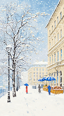 JPG 전신 나무 여자 남자 설경 가로등 일러스트 우산 유럽풍경 성인 건물 세명 도시 베이지색 눈내림 성인만 눈덮임 국내일러스트 AI일러스트 AI콘텐츠 식물 건축물 공공시설 유럽 컬러 컨셉 겨울 눈_날씨 사람 풍경 파일형식