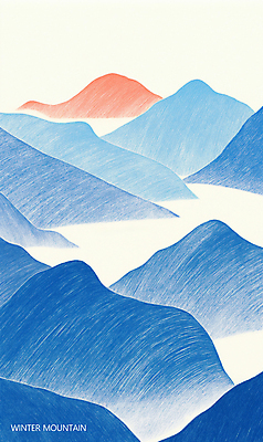 PSD 설경 겨울 일러스트 자연 사람없음 파란색 스케치 만년설 설산 산맥 국내일러스트 계절 컬러 산 미술 풍경 생태계 파일형식