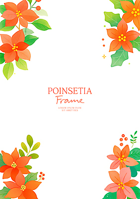 PSD 열매 크리스마스 일러스트 사람없음 빨간색 포인세티아 꽃프레임 카피스페이스 세련 국내일러스트 식물 기념일 꽃 컬러 프레임 공백 파일형식