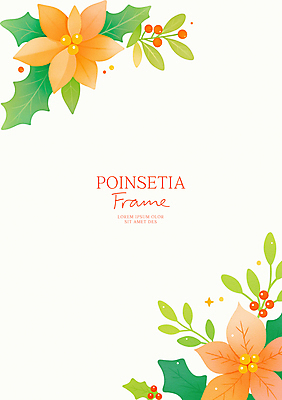 PSD 열매 크리스마스 일러스트 사람없음 빨간색 포인세티아 꽃프레임 카피스페이스 세련 국내일러스트 식물 기념일 꽃 컬러 프레임 공백 파일형식