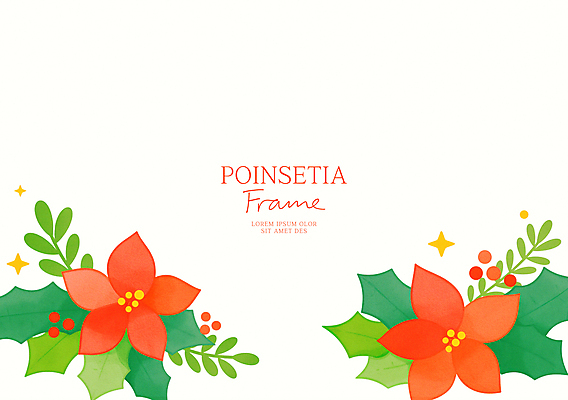 PSD 열매 크리스마스 일러스트 사람없음 빨간색 포인세티아 꽃프레임 카피스페이스 세련 국내일러스트 식물 기념일 꽃 컬러 프레임 공백 파일형식