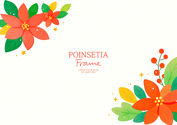 PSD 열매 크리스마스 일러스트 사람없음 빨간색 포인세티아 꽃프레임 카피스페이스 세련 국내일러스트 식물 기념일 꽃 컬러 프레임 공백 파일형식