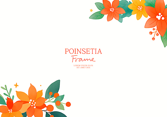 PSD 열매 크리스마스 일러스트 사람없음 빨간색 포인세티아 꽃프레임 카피스페이스 세련 국내일러스트 식물 기념일 꽃 컬러 프레임 공백 파일형식