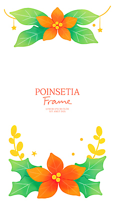 PSD 열매 크리스마스 일러스트 사람없음 빨간색 포인세티아 꽃프레임 카피스페이스 세련 국내일러스트 식물 기념일 꽃 컬러 프레임 공백 파일형식