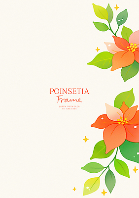 PSD 열매 크리스마스 일러스트 사람없음 빨간색 포인세티아 꽃프레임 카피스페이스 세련 국내일러스트 식물 기념일 꽃 컬러 프레임 공백 파일형식