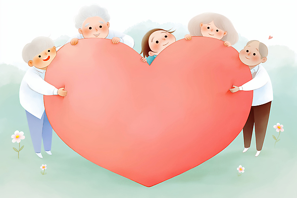 JPG 전신 여자 할아버지 노년 남자 꽃 행복 할머니 어린이 분홍색 일러스트 가족 손녀 미소 들기 소녀 여러명 하트 조부모 국내일러스트 AI일러스트 AI콘텐츠 모양 식물 감정 컬러 다수 관계 모션 표정 사람 성인 손주 파일형식