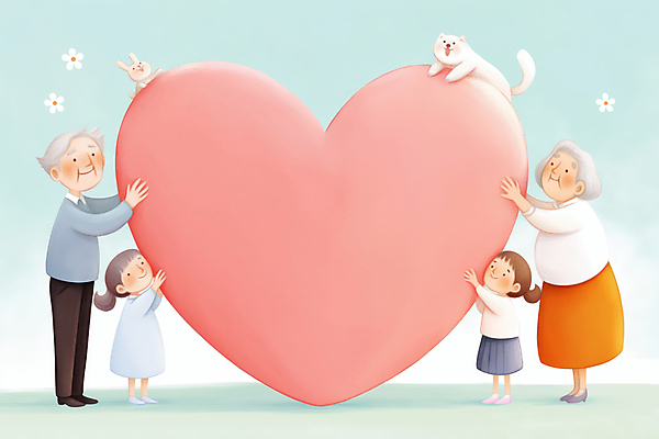 JPG 전신 여자 할아버지 노년 남자 꽃 행복 할머니 어린이 분홍색 일러스트 가족 손녀 미소 들기 소녀 여러명 노부부 하트 토끼 강아지 조부모 국내일러스트 AI일러스트 AI콘텐츠 모양 식물 부부 감정 컬러 다수 포유류 관계 모션 표정 사람 성인 반려동물 개 손주 파일형식