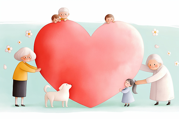 JPG 전신 여자 할아버지 노년 남자 꽃 행복 안경 할머니 어린이 분홍색 일러스트 가족 손자 손녀 미소 들기 소녀 소년 여러명 하트 강아지 국내일러스트 AI일러스트 AI콘텐츠 모양 식물 잡화 감정 컬러 다수 관계 모션 표정 사람 성인 반려동물 개 손주 파일형식