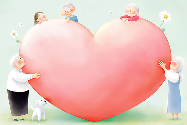 JPG 전신 여자 할아버지 노년 남자 꽃 행복 할머니 어린이 분홍색 일러스트 가족 손녀 미소 들기 소녀 여러명 하트 강아지 조부모 국내일러스트 AI일러스트 AI콘텐츠 모양 식물 감정 컬러 다수 관계 모션 표정 사람 성인 반려동물 개 손주 파일형식