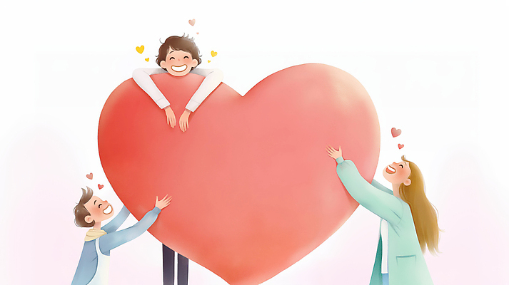 JPG 여자 남자 행복 분홍색 일러스트 미소 상반신 성인 세명 하트 잡기 성인만 국내일러스트 AI일러스트 AI콘텐츠 모양 감정 컬러 모션 표정 사람 파일형식