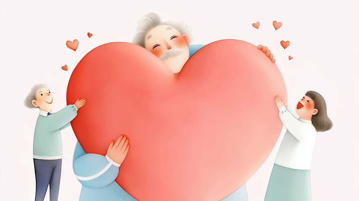 JPG 여자 할아버지 노년 남자 행복 분홍색 일러스트 미소 상반신 성인 세명 하트 잡기 국내일러스트 AI일러스트 AI콘텐츠 모양 감정 컬러 모션 표정 사람 파일형식