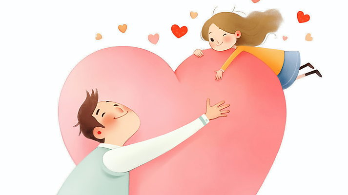 JPG 여자 남자 행복 어린이 분홍색 일러스트 윙크 미소 소녀 성인 두명 하트 잡기 국내일러스트 AI일러스트 AI콘텐츠 모양 감정 컬러 모션 표정 사람 파일형식