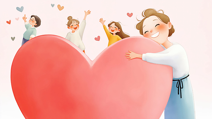 JPG 여자 행복 리본 안경 분홍색 일러스트 포옹 미소 여러명 상반신 성인 손들기 하트 성인여자만 국내일러스트 AI일러스트 AI콘텐츠 모양 잡화 감정 컬러 다수 안기 모션 표정 사람 여자만 성인만 파일형식