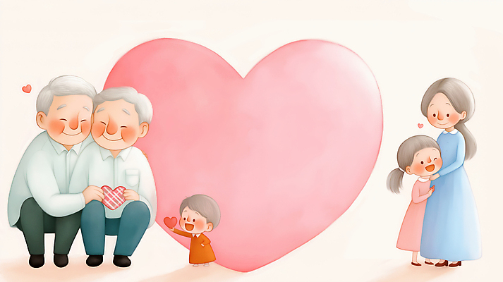 JPG 전신 여자 할아버지 노년 남자 행복 어린이 분홍색 일러스트 가족 포옹 사랑 미소 들기 소녀 소년 여러명 노부부 하트 국내일러스트 AI일러스트 AI콘텐츠 모양 부부 감정 컬러 다수 관계 안기 모션 표정 사람 성인 파일형식