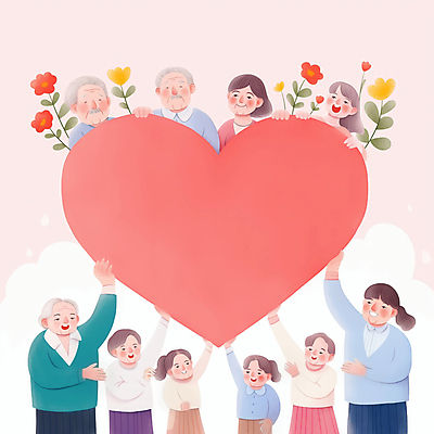 JPG 여자 할아버지 노년 남자 꽃 행복 할머니 어린이 분홍색 중년 일러스트 가족 손녀 미소 들기 소녀 여러명 상반신 성인 하트 국내일러스트 AI일러스트 AI콘텐츠 모양 식물 감정 컬러 다수 관계 모션 표정 사람 손주 파일형식