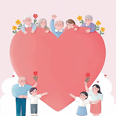 JPG 여자 할아버지 노년 남자 꽃 행복 할머니 어린이 분홍색 일러스트 가족 손자 손녀 미소 들기 소녀 소년 여러명 상반신 성인 손들기 손잡기 하트 국내일러스트 AI일러스트 AI콘텐츠 모양 식물 감정 컬러 다수 관계 모션 표정 사람 손주 파일형식