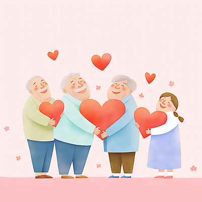 JPG 전신 여자 할아버지 노년 남자 행복 분홍색 일러스트 미소 들기 여러명 성인 하트 국내일러스트 AI일러스트 AI콘텐츠 모양 감정 컬러 다수 모션 표정 사람 파일형식