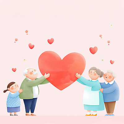 JPG 전신 여자 할아버지 노년 남자 꽃 행복 할머니 어린이 분홍색 일러스트 미소 들기 소녀 여러명 하트 국내일러스트 AI일러스트 AI콘텐츠 모양 식물 감정 컬러 다수 모션 표정 사람 성인 파일형식