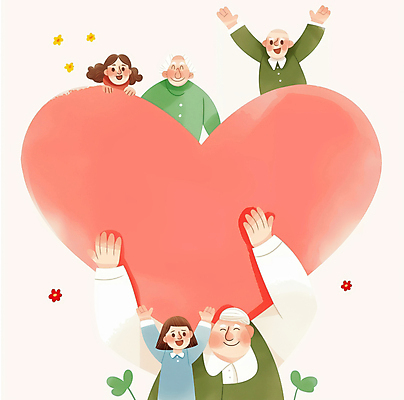 JPG 여자 할아버지 노년 남자 꽃 행복 어린이 분홍색 일러스트 사랑 미소 들기 소녀 여러명 상반신 성인 만세 하트 국내일러스트 AI일러스트 AI콘텐츠 모양 식물 감정 컬러 다수 모션 표정 사람 파일형식