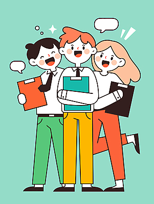 전신 여자 남자 말풍선 일러스트 비즈니스 넥타이 협력 직장 미소 들기 청년 세명 직장인 그룹 동료 서류파일 청년만 국내일러스트 AI파일 직업 잡화 회사 관계 모션 표정 사람 성인 사무용품 성인만 파일형식 벡터