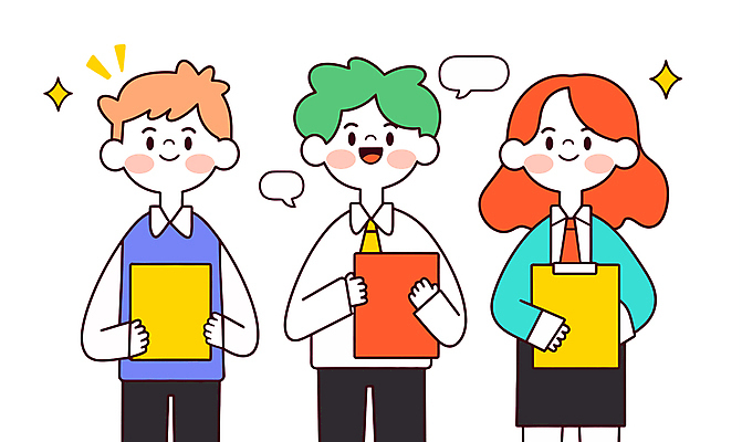 여자 남자 말풍선 일러스트 비즈니스 넥타이 협력 직장 미소 들기 상반신 청년 세명 반짝임 직장인 그룹 동료 서류파일 청년만 국내일러스트 AI파일 직업 잡화 회사 관계 모션 표정 사람 성인 사무용품 성인만 파일형식 벡터