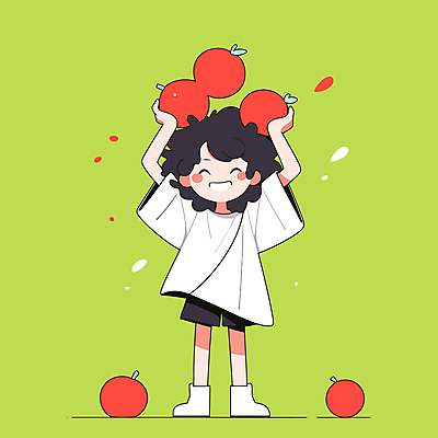 전신 여자 행복 어린이 잎 일러스트 한명 웃음 들기 소녀 초록색 사과 머리위 활기 소녀한명만 국내일러스트 AI파일 식물 1 감정 컬러 컨셉 과일 모션 표정 사람 여자한명만 소녀만 파일형식 벡터