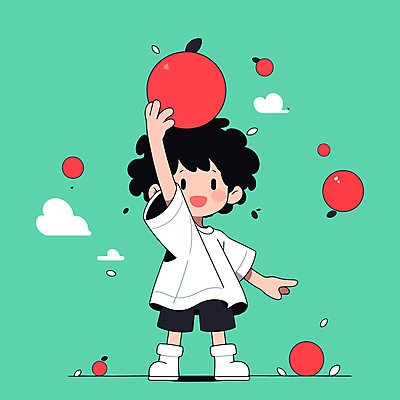 전신 구름 남자 행복 어린이 하늘색 잎 일러스트 한명 웃음 들기 소년 사과 머리위 활기 소년한명만 국내일러스트 AI파일 자연요소 식물 1 감정 컨셉 과일 모션 표정 사람 파란색 남자한명만 소년만 파일형식 벡터