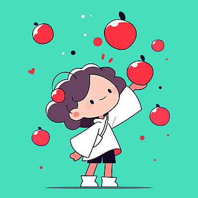 전신 여자 행복 어린이 하늘색 잎 일러스트 한명 웃음 들기 소녀 사과 활기 소녀한명만 국내일러스트 AI파일 식물 1 감정 컨셉 과일 모션 표정 사람 파란색 여자한명만 소녀만 파일형식 벡터