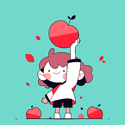 전신 여자 행복 어린이 하늘색 잎 일러스트 나뭇잎 한명 웃음 들기 소녀 사과 활기 소녀한명만 국내일러스트 AI파일 식물 1 감정 컨셉 과일 모션 표정 사람 파란색 여자한명만 소녀만 파일형식 벡터