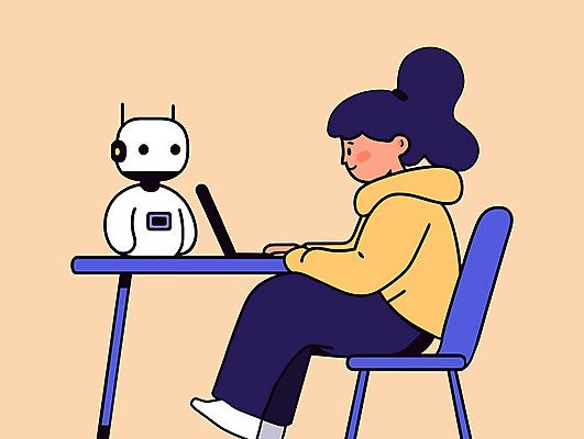 전신 여자 일러스트 한명 미소 앉기 성인 노트북 노란색 업무 로봇 재택근무 프로젝트 성인여자한명만 미니멀 국내일러스트 AI파일 1 컬러 비즈니스 모션 표정 사람 전자제품 작업 여자한명만 성인여자만 파일형식 벡터