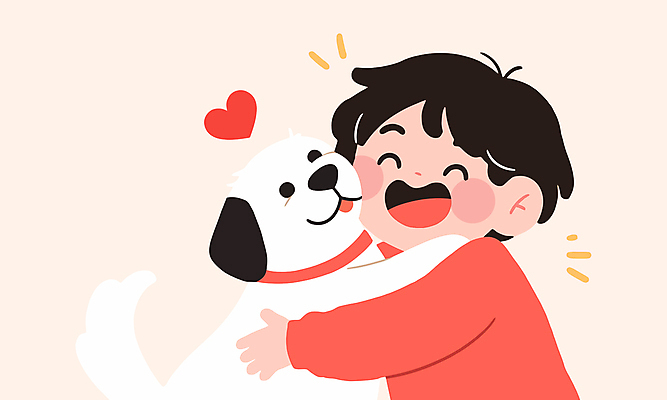 남자 행복 어린이 일러스트 포옹 한명 웃음 소년 상반신 우정 하트 강아지 목줄 다홍색 소년한명만 유대감 국내일러스트 AI파일 모양 1 감정 컬러 안기 표정 사람 친구 반려동물 개 남자한명만 소년만 파일형식 벡터 반려용품