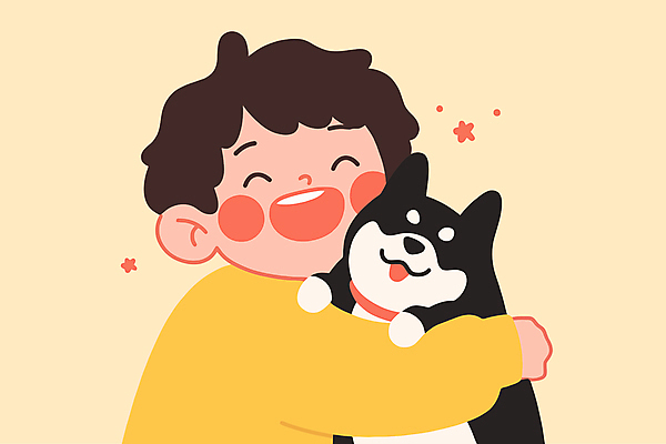 남자 행복 어린이 일러스트 포옹 한명 웃음 소년 상반신 노란색 우정 하트 강아지 목줄 소년한명만 유대감 국내일러스트 AI파일 모양 1 감정 컬러 안기 표정 사람 친구 반려동물 개 남자한명만 소년만 파일형식 벡터 반려용품