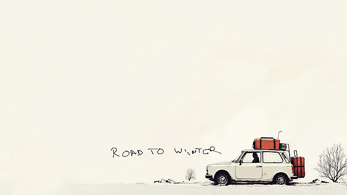 JPG 나무 일러스트 자동차 휴가 사람없음 고요 드라이브 짐 빈티지 겨울여행 눈길 베이지색 카피스페이스 국내일러스트 AI일러스트 AI콘텐츠 식물 길 육상교통 컬러 여행 컨셉 겨울 눈_날씨 공백 운전 파일형식