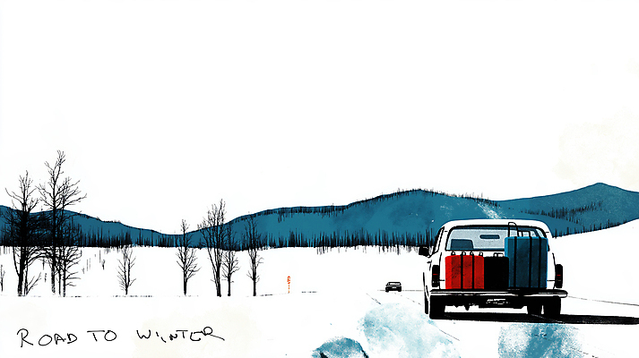 JPG 나무 일러스트 자동차 휴가 사람없음 파란색 설원 고요 드라이브 짐 눈 빈티지 숲 겨울여행 겨울풍경 설산 국내일러스트 AI일러스트 AI콘텐츠 자연요소 식물 육상교통 컬러 여행 컨셉 겨울 날씨 산 눈_날씨 풍경 운전 파일형식