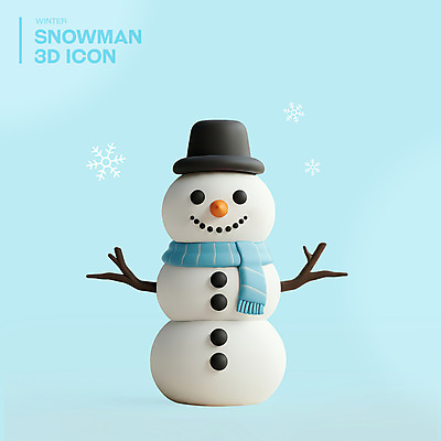 PSD 아이콘 모자 하늘색 크리스마스 겨울 눈사람 단추 미소 사람없음 3D아이콘 3D 목도리 눈송이 편집3D 잡화 계절 기념일 눈_날씨 표정 파란색 디지털합성 파일형식