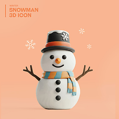 PSD 아이콘 모자 크리스마스 겨울 눈사람 단추 미소 사람없음 3D아이콘 3D 주황색 목도리 눈송이 편집3D 잡화 계절 기념일 컬러 눈_날씨 표정 디지털합성 파일형식