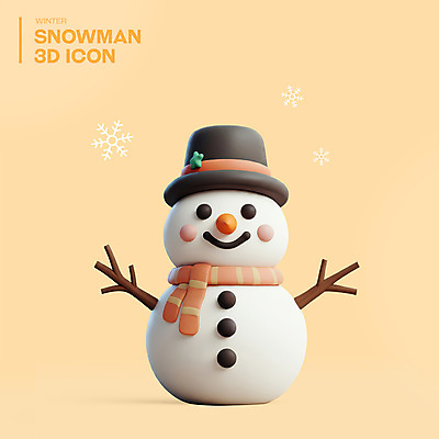 PSD 아이콘 모자 크리스마스 겨울 눈사람 단추 미소 사람없음 3D아이콘 노란색 3D 목도리 눈송이 편집3D 잡화 계절 기념일 컬러 눈_날씨 표정 디지털합성 파일형식