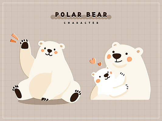 동물캐릭터 스티커 일러스트 안기 포옹 그림자 미소 앉기 사람없음 손들기 귀여움 하트 인사 북극곰 아기곰 일러캐릭터 AI파일 모양 동물 캐릭터 새끼 컨셉 곰 모션 표정 예절 파일형식 벡터